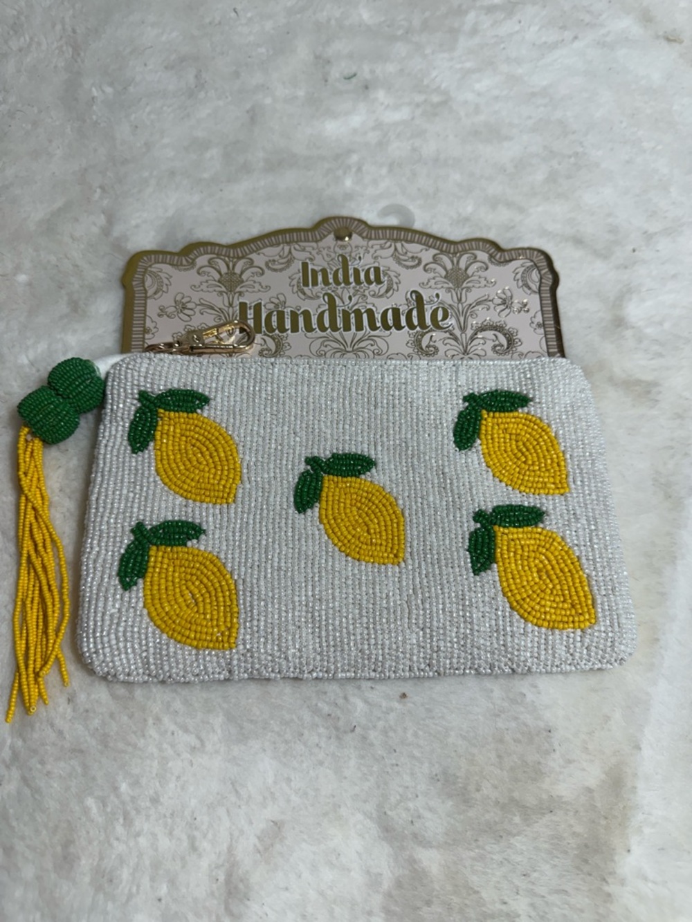 Made in India Lemon beaded pouch